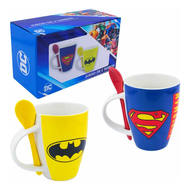 Taza De Porcelana 2pz Con Cuchara Diseño Animado 310ml