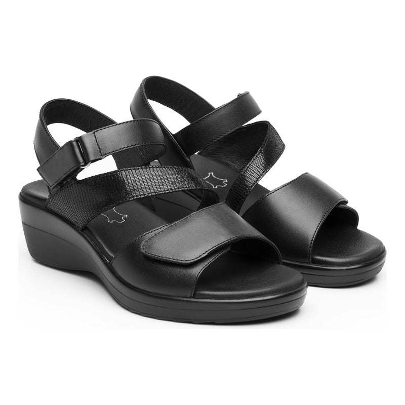 Sandalia Cuña Baja Para Dama Mod.116023 Marca Flexi® Negro Liso 24 Mx