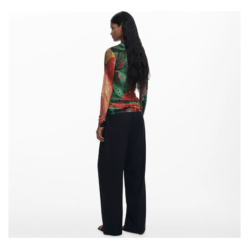 Blusa Ligera Cuello Alto Para Mujer 25wwjf48/4055 Desigual® Multicolor Geométrico Xl