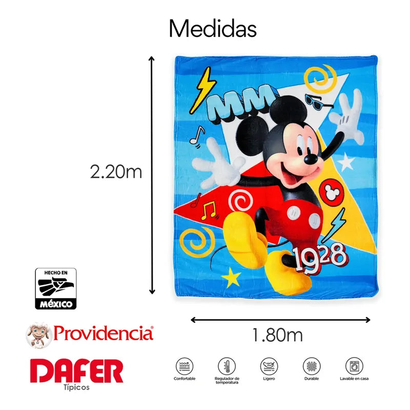 Cobertor Ligero Super Suave Matrimonial Diseños Providencia® Mickey Mouse 850 G Multicolor