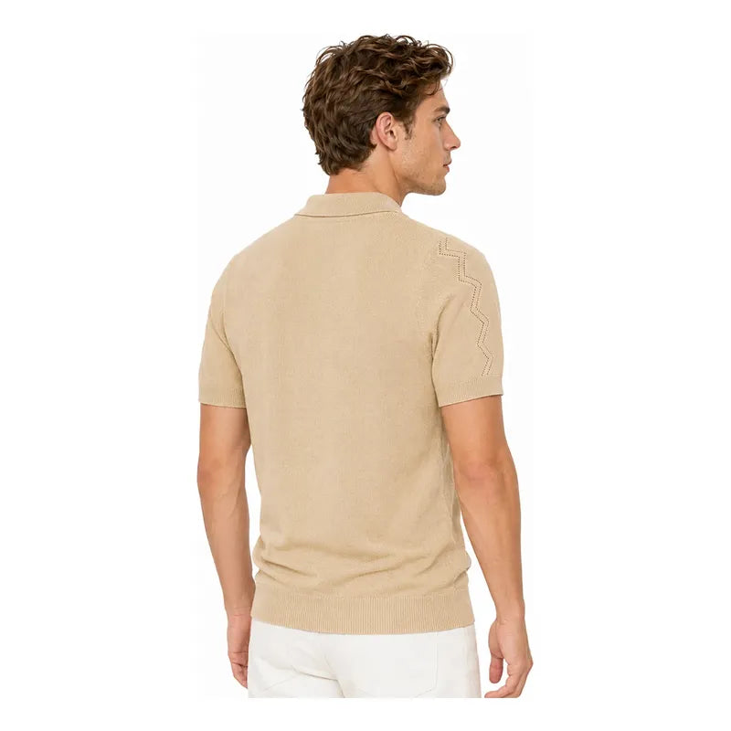 Playera Polo De Punto Para Hombre Mkhc0053 Marca Makn&co® Beige G Lisa