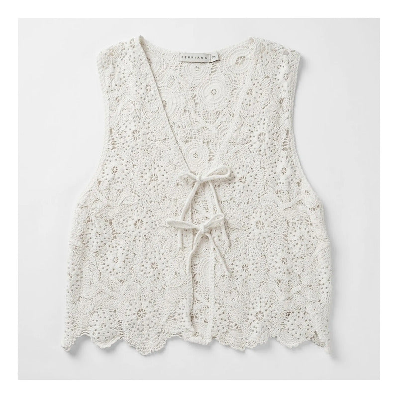 Blusa Tipo Crochet Para Mujer Mod. Bt00818 Marca Ferriano® Ivory Geométrico G