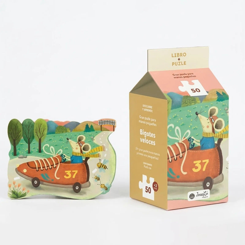 Libro + Rompecabezas Educativo Infantil 50pz Bigotes Veloces