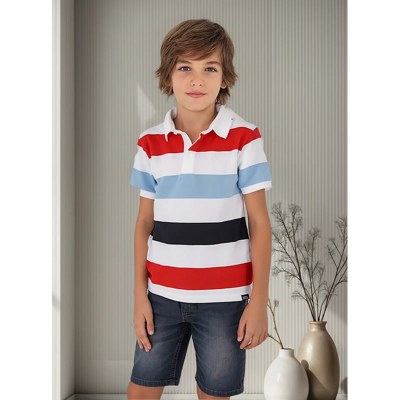 Camisa Tipo Polo Para Niño Mod.6101 Marca Mayoral® Multicolor Rayas 18