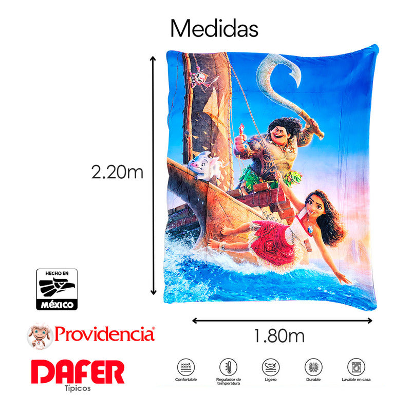 Cobertor Borrega Matrimonial 1.80x2.2m Infantil Providencia® Color Multicolor Diseño De La Tela Moana 2 Kg