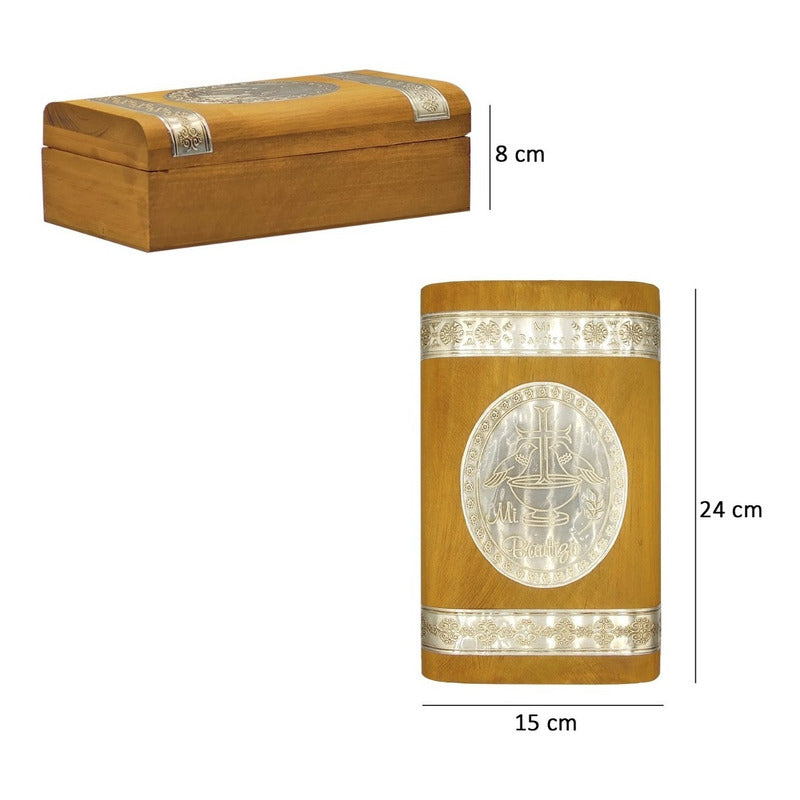 Set Para Bautizo Vela+concha+toalla+caja De Madera