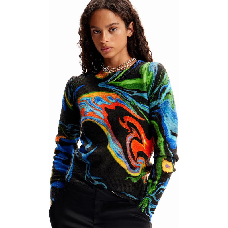 Suéter Suave Casual Para Mujer  23wwjf12/2000 Desigual® Multicolor Mármol Xl