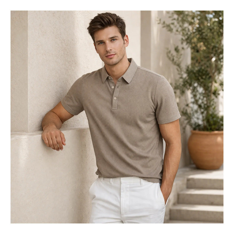Playera Pola Para Hombre Casual Jacquard Stretch Bobois® Beige Xg Jacquard