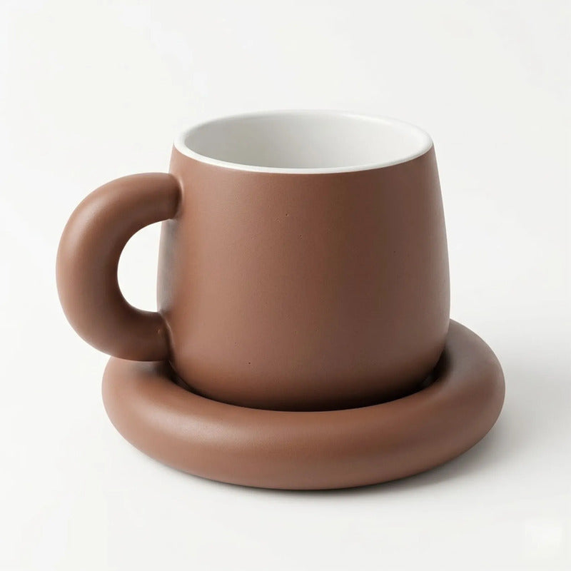Taza Con Base De Cerámica Mate Mod.1744-84 Top Choice® Marrón Claro Liso