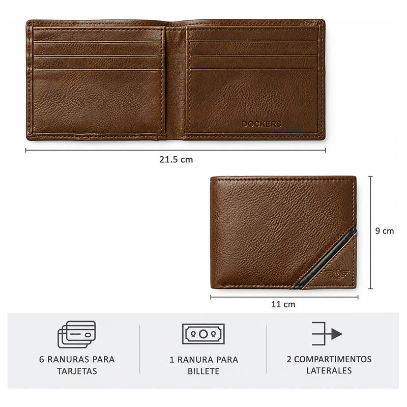 Billetera Para Hombre Bifold Mod.000tb-0029 Marca Dockers® Marrón Oscuro Liso