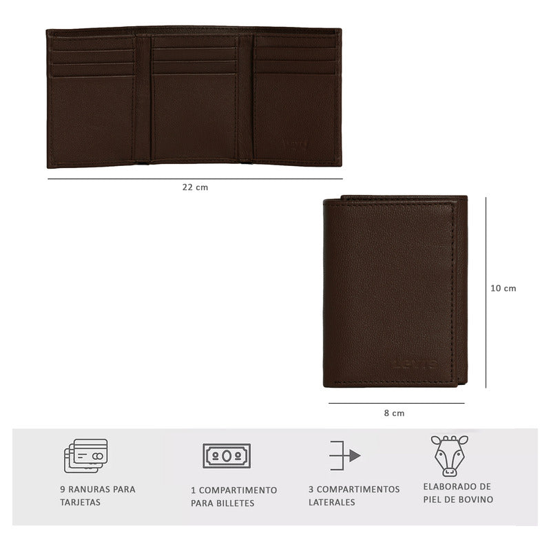 Billetera De Hombre Trifold Wallet 87524-0061 Marca Levi's® Marrón Liso