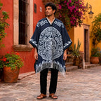 Jorongo Gaban Artesanal Mexicano Colores Azul Oscuro Calendario Xg