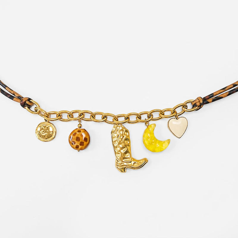 Collar Animal Print Con Dijes Para Mujer Bisutería Fina Multicolor
