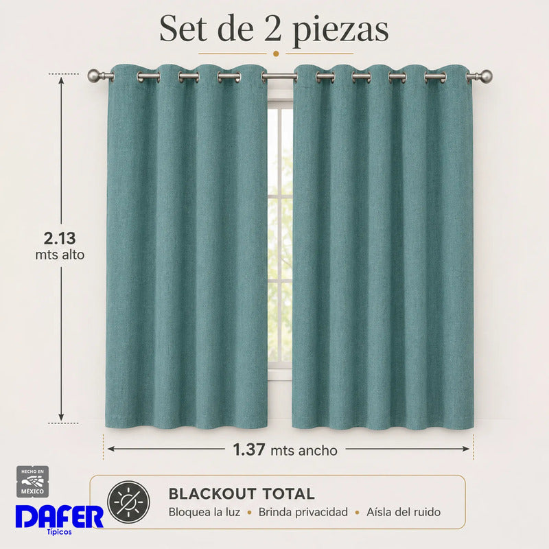 Set De Cortinas Blackout  Impermeables 1.37 X 2.13mts Luna® Verde Menta
