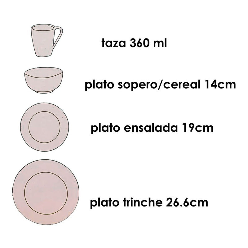 Vajilla Redonda De Porcelana 16pz 4 Personas Love&lemons® Azul