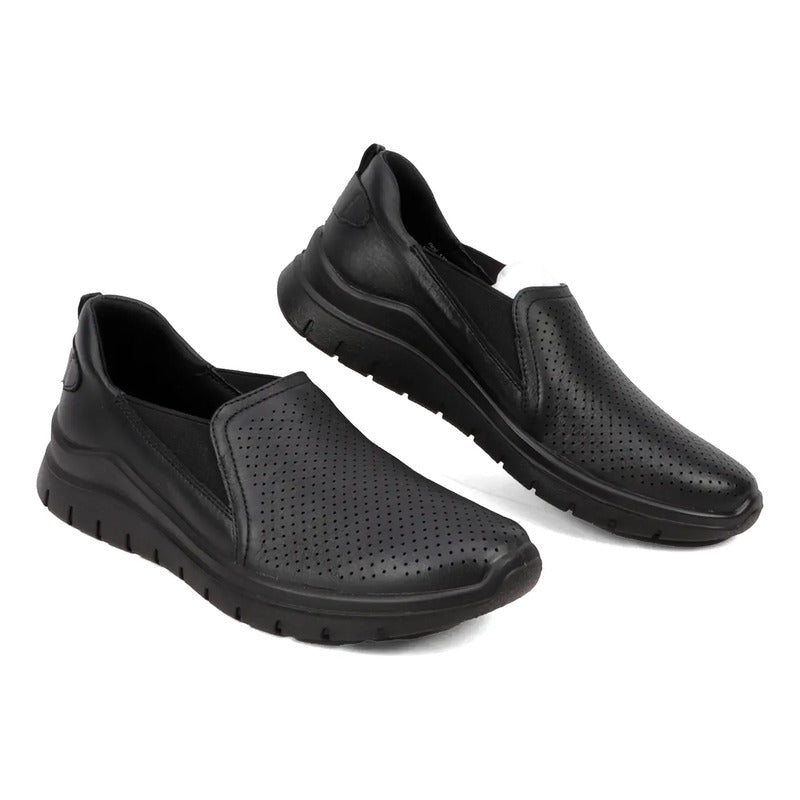 Zapato Mocasín Conford Para Mujer Mod.130210 Marca Flexi® Negro Perforado 25 Mx