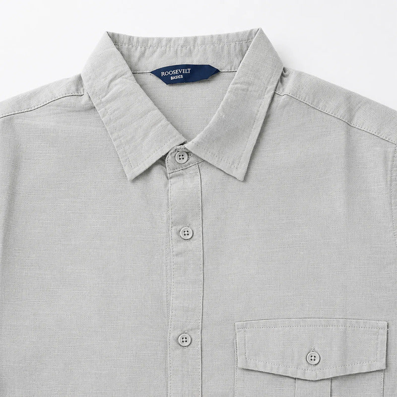Camisa Lino Regular Fit Para Hombre Mod. Le2604 Roosevelt® Gris Lisa Ch