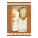 Set Para Bautizo Vela+concha+toalla+caja De Madera