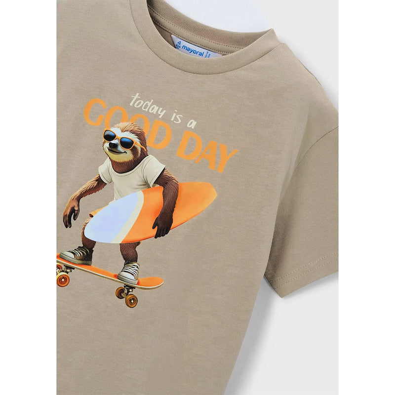 Playera Casual Cómoda Para Niño Mod.3064 Marca Mayoral® Topo Perezoso 2 Años Lisa