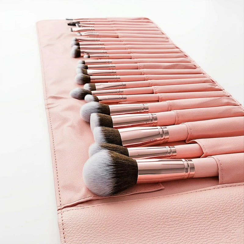 Set De Brochas 24pz Con Estuche Para Viaje True Makeup® Rosa