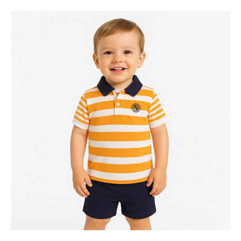 Playera Polo Para Bebé Mod.1104 Mandarina Marca Mayoral® Mandarina Rayas 6 Meses