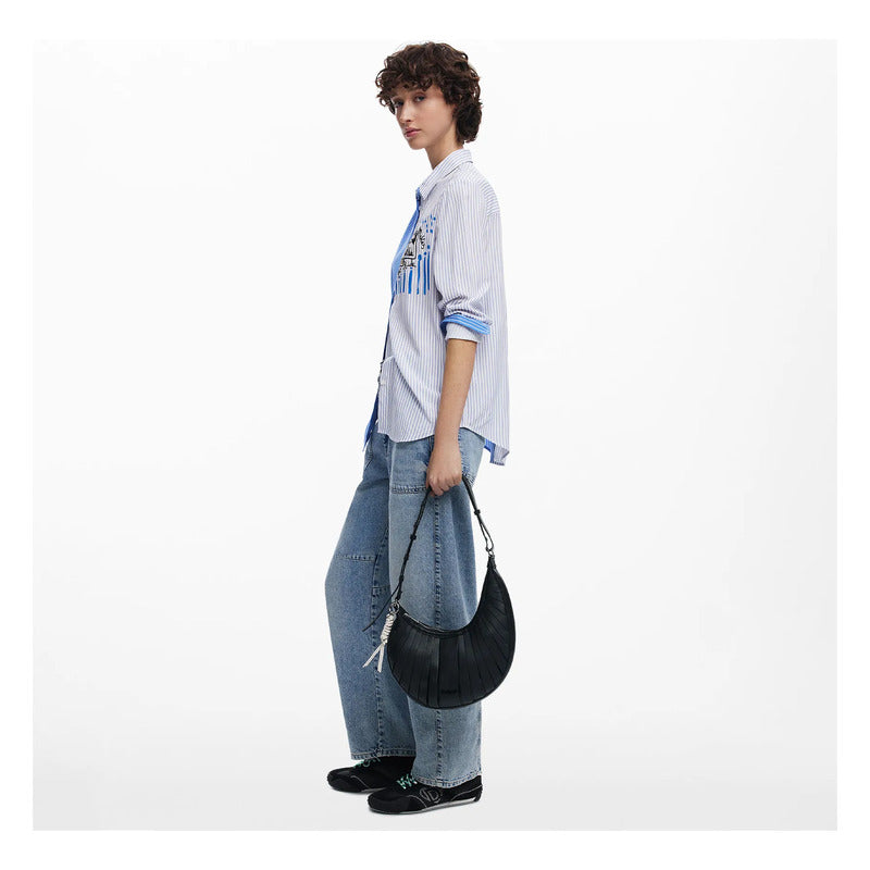 Bolso Asimétrico Mediano Para Mujer 25saxp05/2000 Desigual® Negro Rayas Níquel