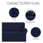 Cubre Sala Set 3 Piezas Estirable Ajuste Perfecto Blank &co® Azul Oscuro Geométrico