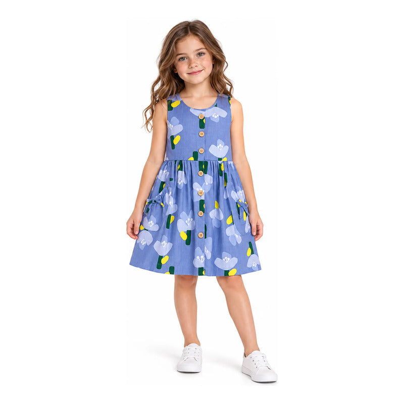 Vestido Cómodo Casual Para Niña Mod.3960 Marca Mayoral® Añil Floreado 8 Años