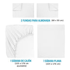Juego De Sábanas Matrimonial Algodón Y Poliéster + Fundas Blanco Liso