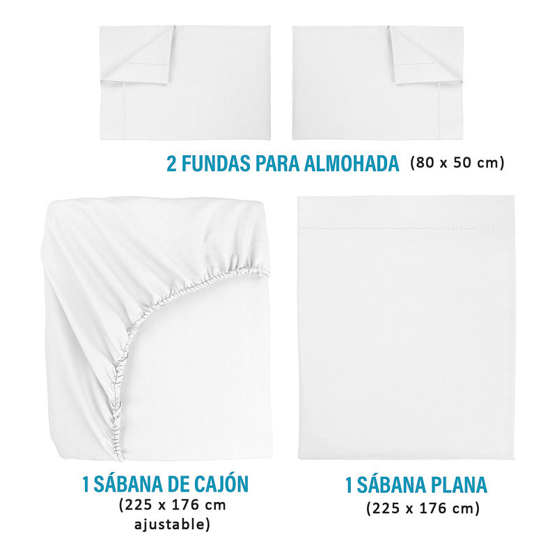 Juego De Sábanas Matrimonial Algodón Y Poliéster + Fundas Blanco Liso