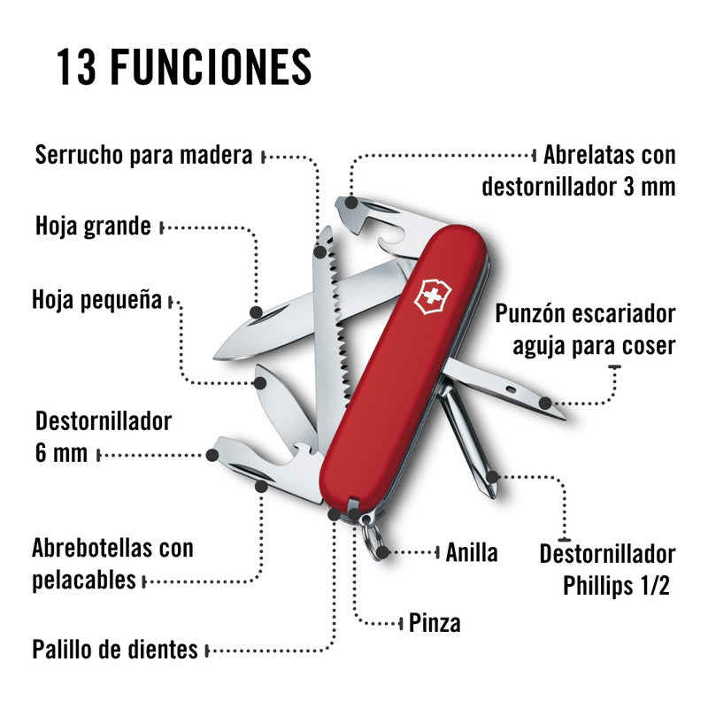 Navaja Multiherramienta 13fun. Hiker Mod 1.4613  Victorinox® Rojo