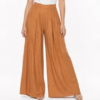 Pantalón Palazzo Lino Pierna Ancha Pg00677 Marca Ferriano® Camel Lisa G