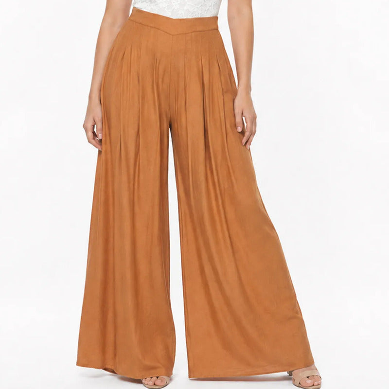 Pantalón Palazzo Lino Pierna Ancha Pg00677 Marca Ferriano® Camel Lisa G