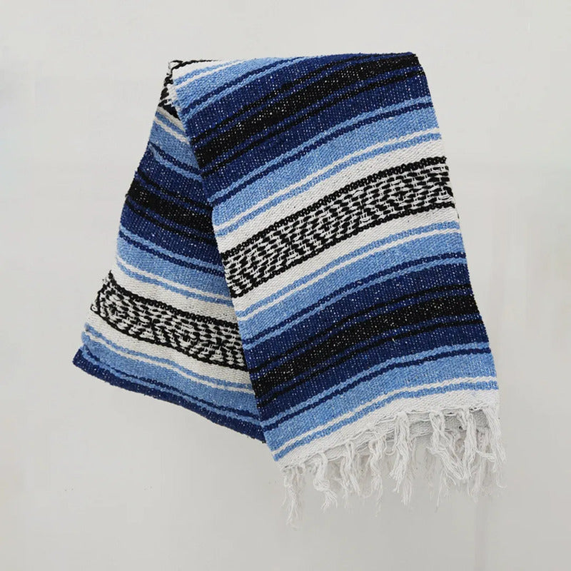 Falsa Artesanal 1.90m X 1.20m Cobija Multiusos Mexicana Geométrico 1 Kg Azul