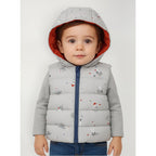 Chaleco Reversible Con Gorro Para Bebé M.2323 Marca Mayoral® Azul Claro Gatito Astronauta 12 Meses