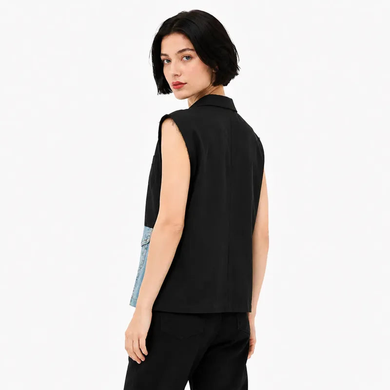 Chaleco Holgado Casual Para Mujer Dxv0368 Marca Doux® Multicolor Lisa M
