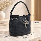 Bolso Drawstring Mediano Para Mujer Marca Cloe® Negro Lisa Níquel