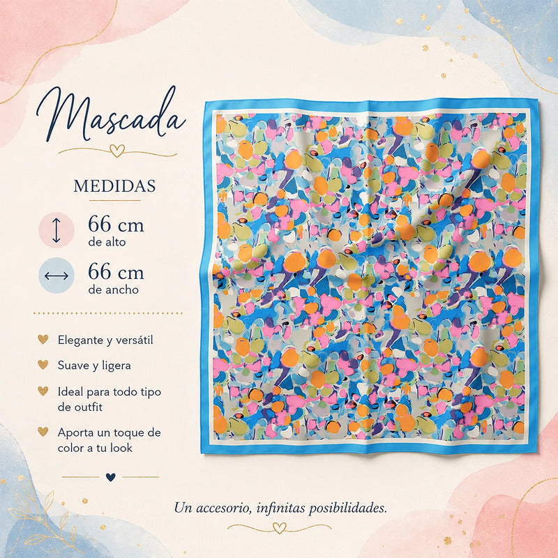 Mascada Ejecutiva De Satín Cuadrada Fina Para Mujer Multicolor Acuarela Unitalla