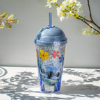 Vaso Con Popote Doble Pared Con Domo 500ml Diseños Animados
