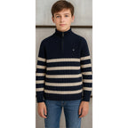 Suéter Pique Para Niño Mod.7391 Marca Mayoral® Azul Oscuro Rayas 8 Años