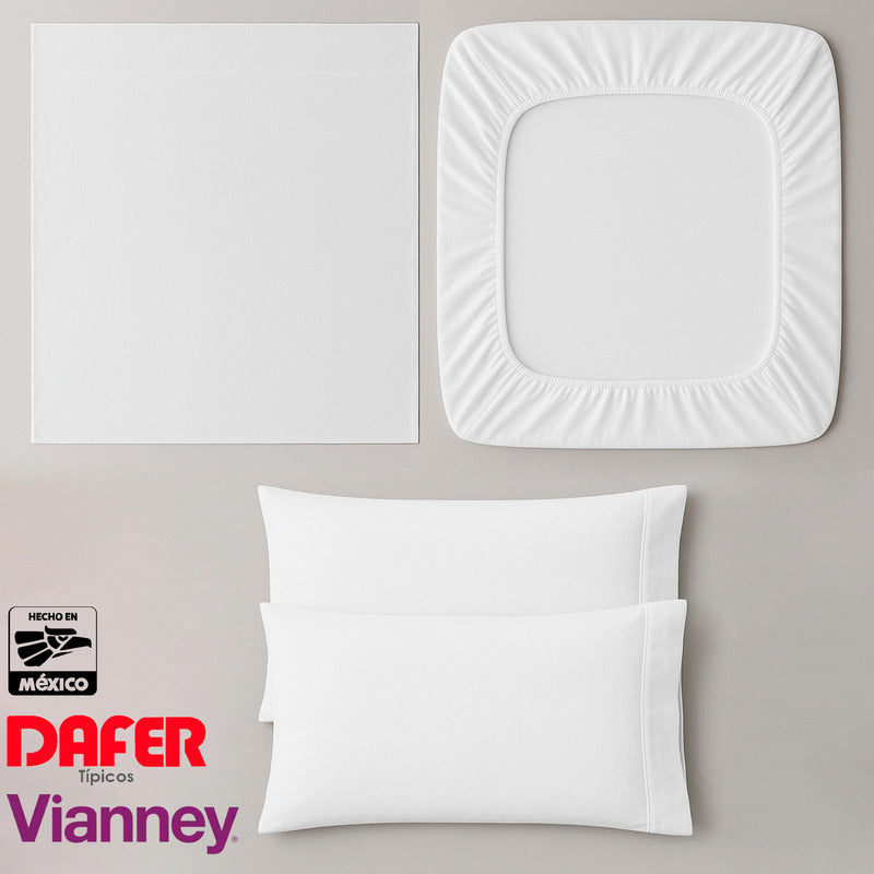 Juego De Sábanas King Size Mod. Cabos 100% Algodon Vianney® Blanco Liso