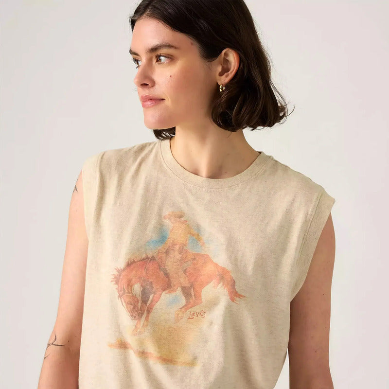Playera Boxy Tank Para Dama Mod. 001mw0004 Marca Levis® Beige Rodep Ch Estampa Localizada
