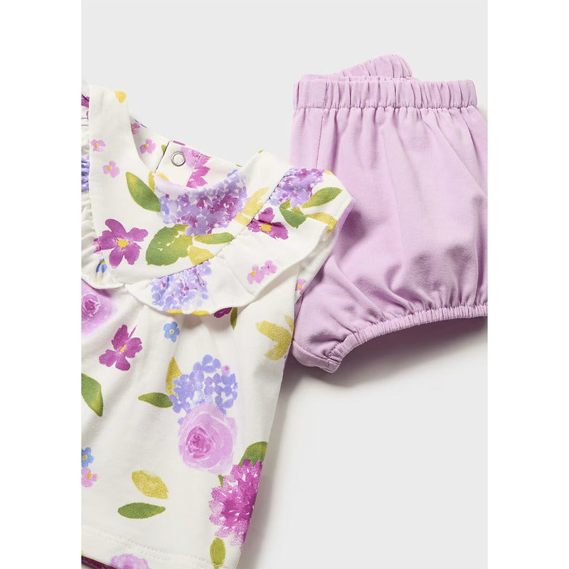 Conjunto Para Bebé Blusa+short Mod.1610 Marca Mayoral® Multicolor Morado 4-6 Meses