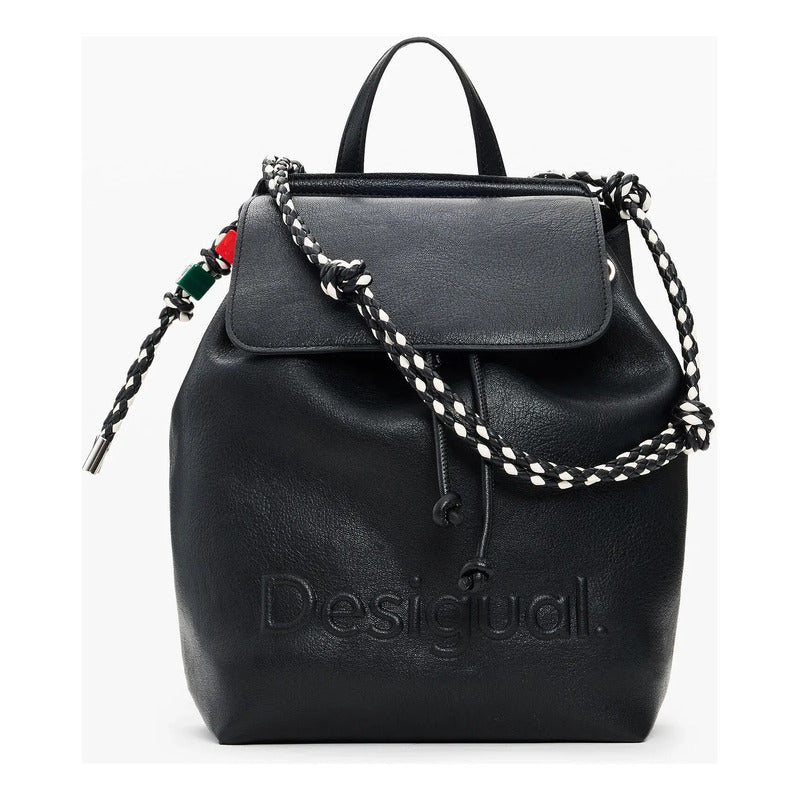 Mochila Mediana Trenzada Para Mujer 26sakp19/2000 Desigual® Negro Liso