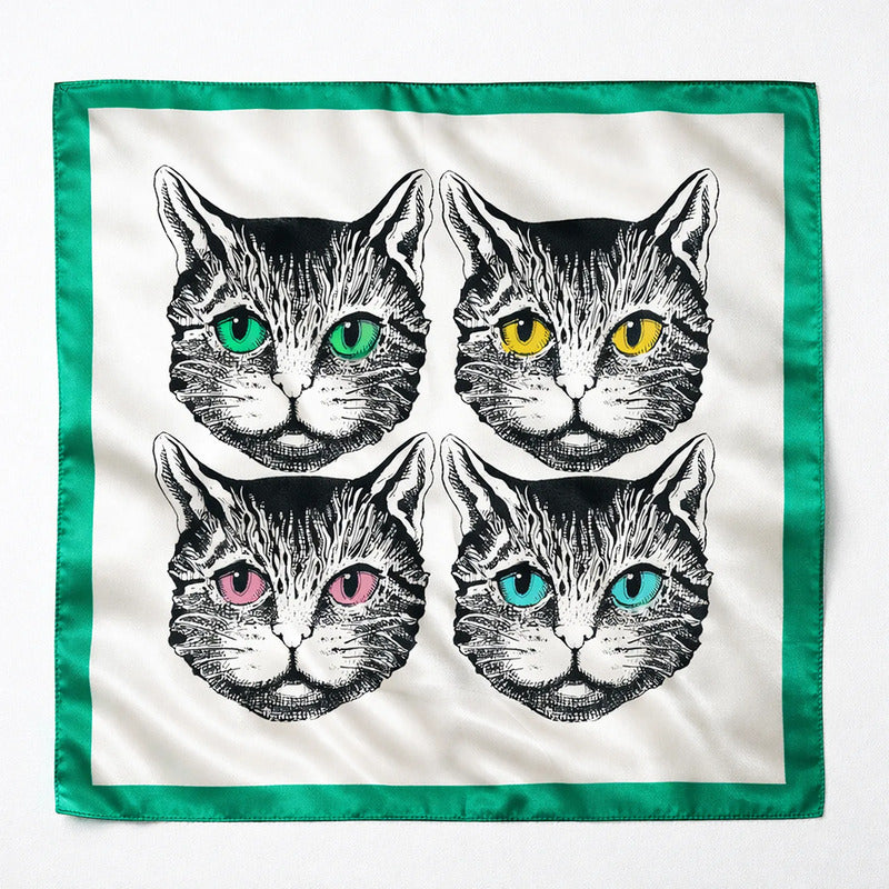 Mascada Ejecutiva De Satín Cuadrada Fina Para Mujer Multicolor Gatos Unitalla