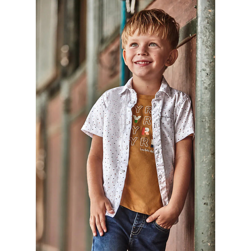 Camisa Para Niño Mod.3163 Marca Mayoral® Blanco Puntos 5