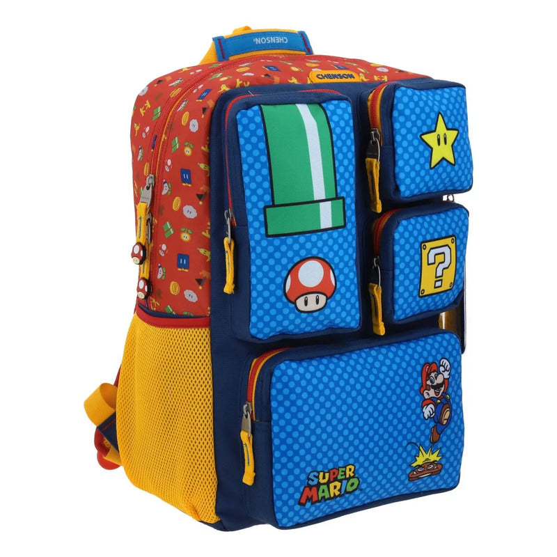 Mochila Azul Extra Grande Bros Chenson Onder Diseño De La Tela Liso Multicolor Mario Bros