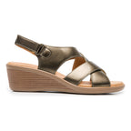 Sandalia Casual Con Tacón Para Dama Mod.123716 Marca Flexi® Dorado Claro Liso 25 Mx