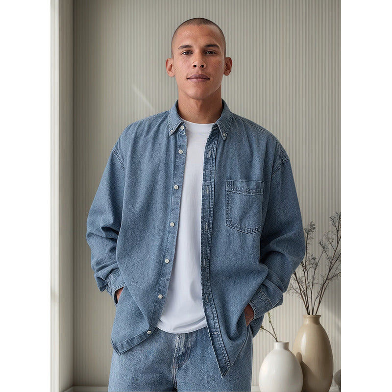 Camisa Casual De Mezclilla Para Hombre Marca Oggi®