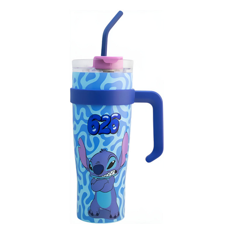 Termo Doble Pared Con Asa Y Popote 1.2 L Diseños Animados